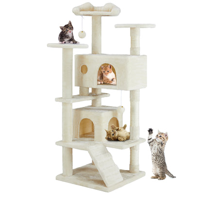 54in Tall Multi-Level Cat Tree Tower for Indoors. Pet Furniture Stable Kitty Play House with Sisal Scratching Post.