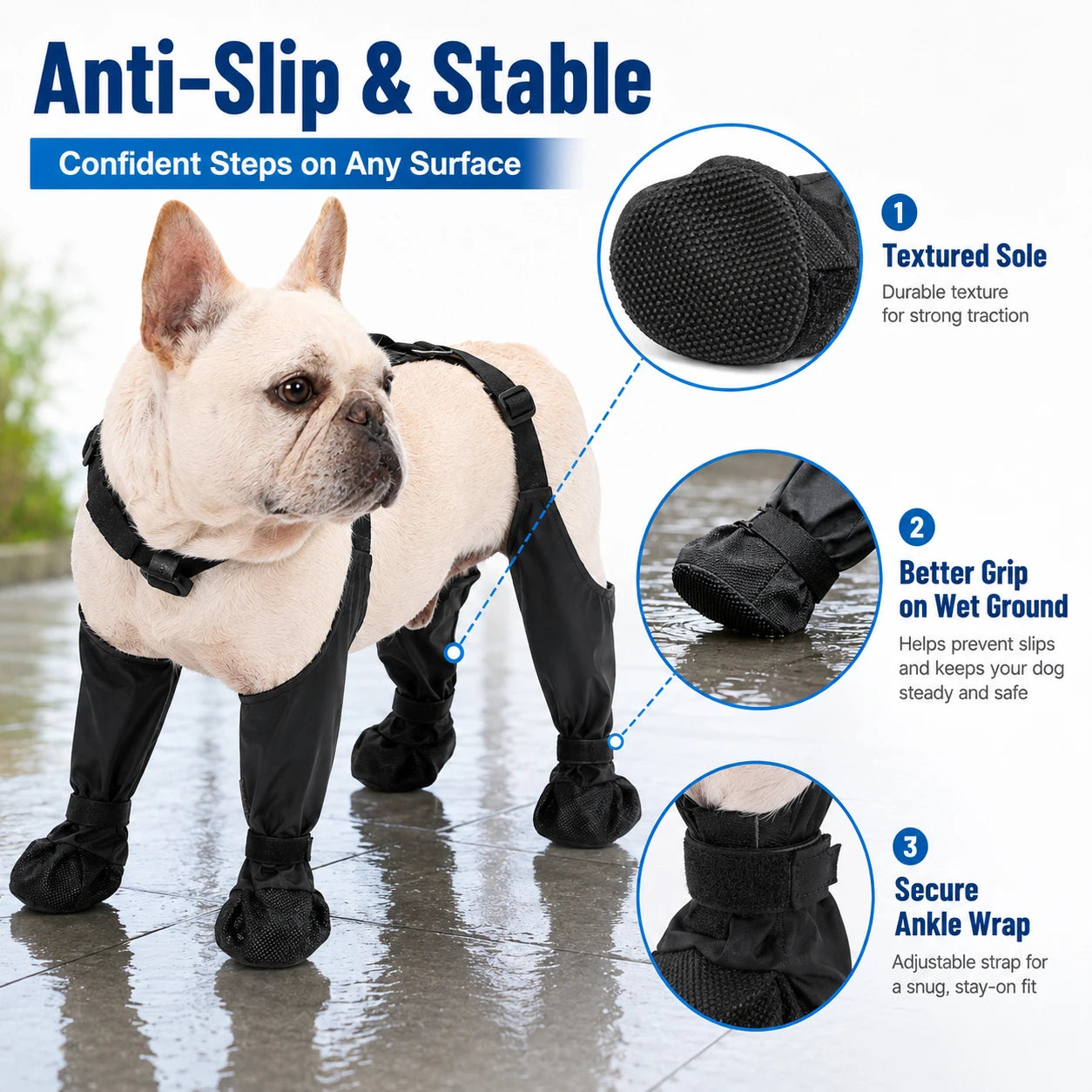 Dog Full-Leg Waterproof Protectors. Mud & Stain Resistant. Non-Slip Dog Shoes Perfect for Medium & Small Pet Breeds in Rainy Days