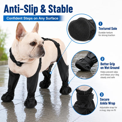 Dog Full-Leg Waterproof Protectors. Mud & Stain Resistant. Non-Slip Dog Shoes Perfect for Medium & Small Pet Breeds in Rainy Days
