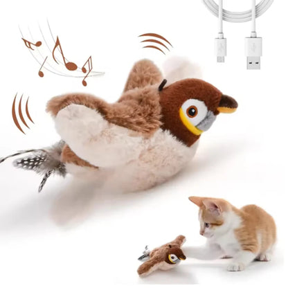New Simulated Bird Cat Toy. Interactive Toys. Rechargeable Chirping Flapping Bird(no Flying) Touch Activated Plush Toy Pet