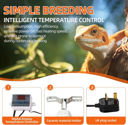Reptile Heat Lamp Holder. Heating Lamp with Temperature Controller. Ceramic Bracket for E27 Bulb