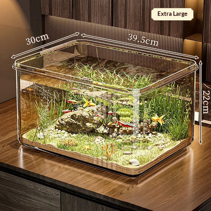 Mini Transparent Thick Acrylic Desktop Aquarium Fish Tank. Square Small Home Office. Goldfish, Turtle  Fish Tank Accessories