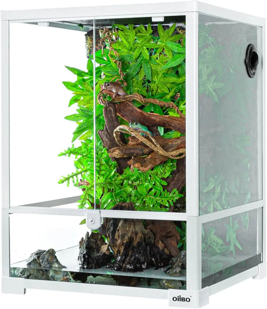 30 Gallon Glass Reptile Terrarium with Double Hinge Door, Ideal for Bearded Dragons and Snakes
