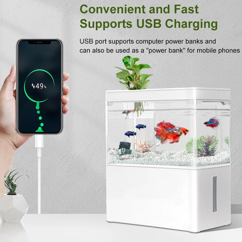 Mini 3L Desk Fish Tank 5L. Plastic Tank. Botton Filter With Water Pump.