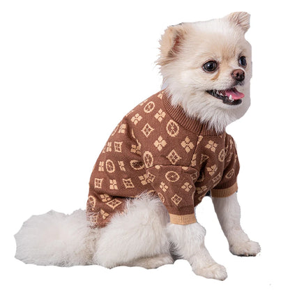 Soft Thick 2 Legged XS-2XL Luxury Dog Winter Clothes. Designer Brown Dog Knitted Sweaters /Jumpers