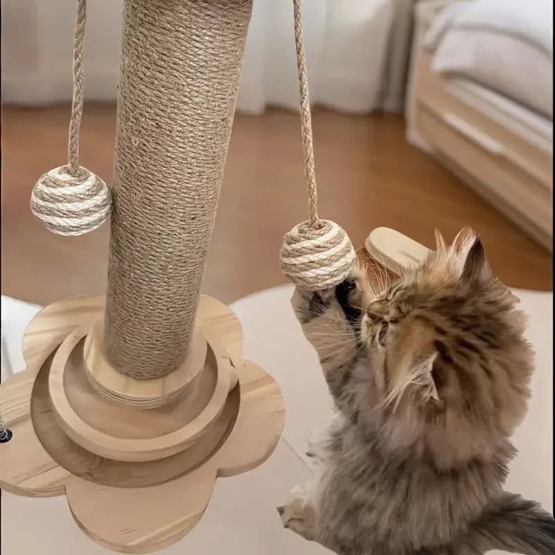 1pc, high-quality cat scratch board with rotating platform - wooden fiber chew toy, durable and non shedding cat tree stand, vertical
