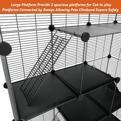3 Tier Indoor Large Wire Cat Cage with DIY Playpen. Design for 12 Cats/Kittens, Guinea Pigs, Ferrets, Chinchillas and Rabbits Versa