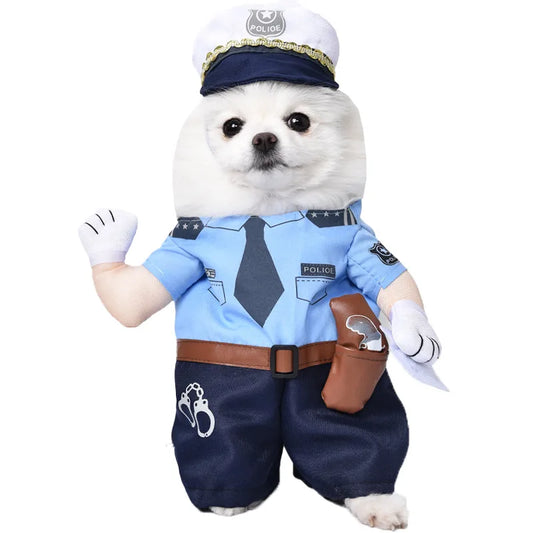 Dog Halloween Outfit. Pet Police Officer Costume with Cap and Holster