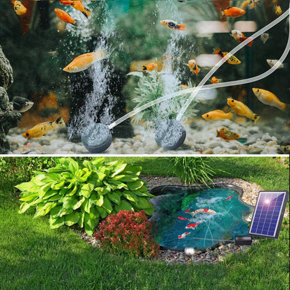 6W Solar Oxygen Pump For Fish Tank. Oxygenator, Oxygen Aerator, Air Pump  with Pipe 2 Air Bubble Stones