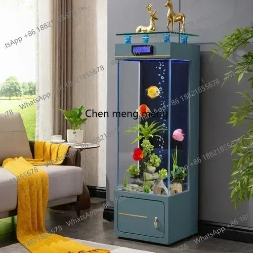 M07 Floor Fish Tank Aquarium. Ecological Wall Gold Crystal Super White Glass