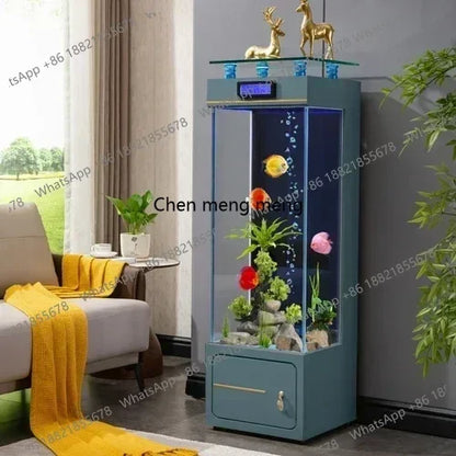 M07 Floor Fish Tank Aquarium. Ecological Wall Gold Crystal Super White Glass