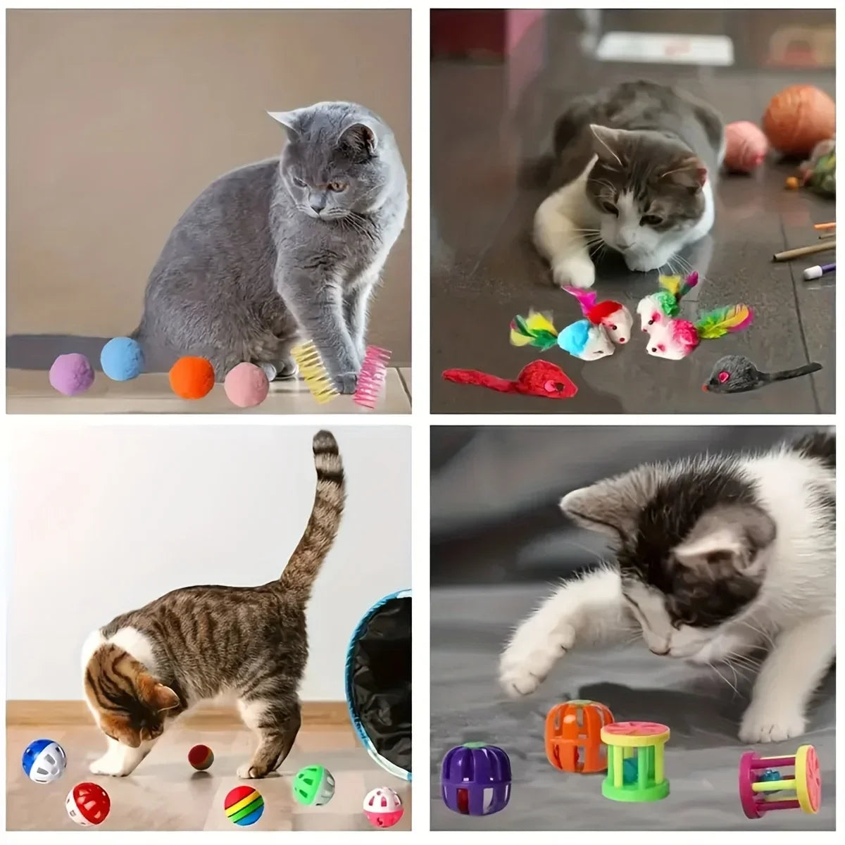 28pc or 14pc Cat Toys Mixed Pack. A Combination of Various Plastic Toys and Plush Toys Suitable for Multiple Cats To Play