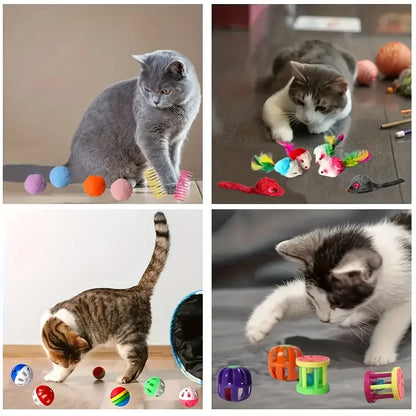 28pc or 14pc Cat Toys Mixed Pack. A Combination of Various Plastic Toys and Plush Toys Suitable for Multiple Cats To Play