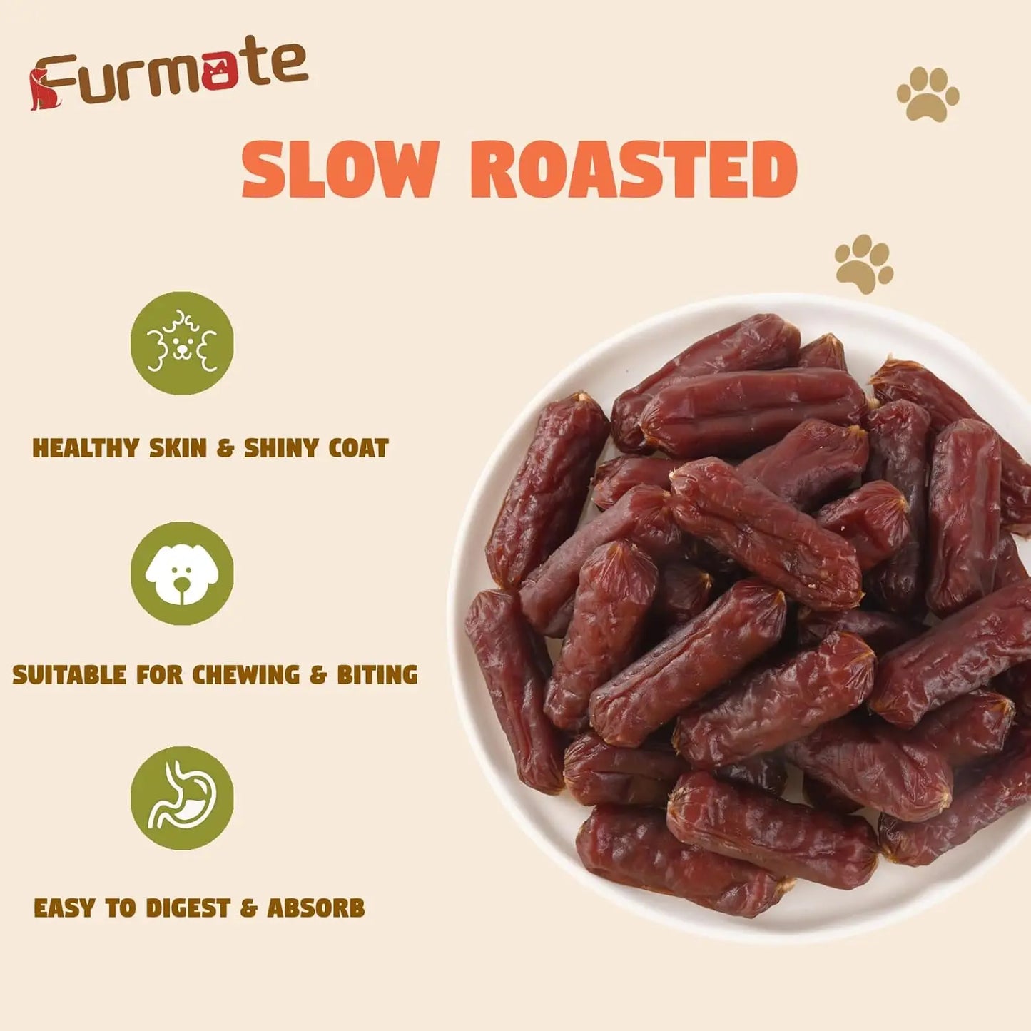 Duck Sausage Dog Treats –100g, Delicious Taste，Best Chews for Training Small & Large Dogs