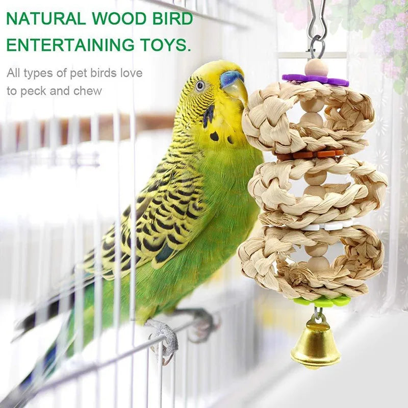 8PC Set. Combination Parrot Bird Toys. Wood Articles Bite Pet Bird Toys. For Parrot Training, Bird Toy Swing, Ball and Bell.