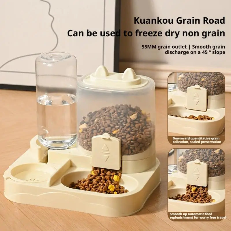 Pet Feeder. Dual Food Bowl All-in-One, Automatic Food/Water Dispenser. Large Capacity Food Storage Dispenser.