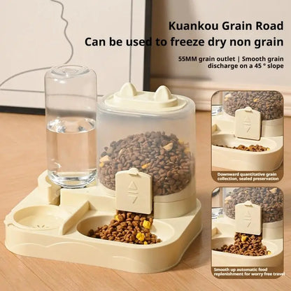 Pet Feeder. Dual Food Bowl All-in-One, Automatic Food/Water Dispenser. Large Capacity Food Storage Dispenser.