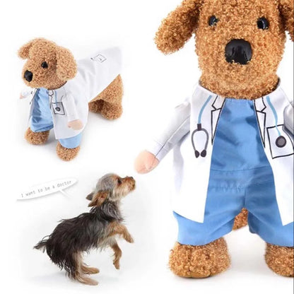 Pet Clothes, Dog Cosplay Doctors Costume. Puppy White Gown, Funny Coat, Party Dress For Small Pets.
