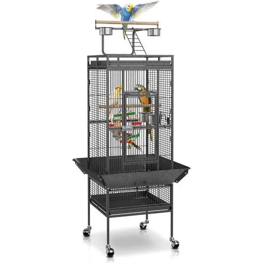 61-inch 2in1 Large Bird Cage with Rolling Stand. Playtop Parrot, Chinchilla, Finch Cage, Macaw, Conure, Cockatiel & Cockatoo Pet House