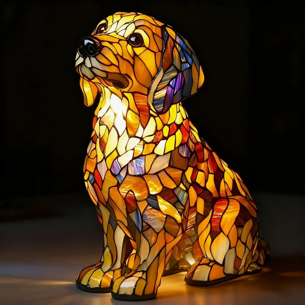 LED Night Light Glowing Dog. Series Artistic Animal Statue. French Bulldog, Labrador Retriever, Golden Retriever. Resin Ornaments