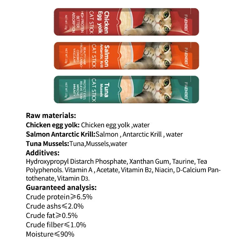 10pcs Cat snacks in the form of strips. Tuna and chicken treats. Pet snacks for cats to gain weight.
