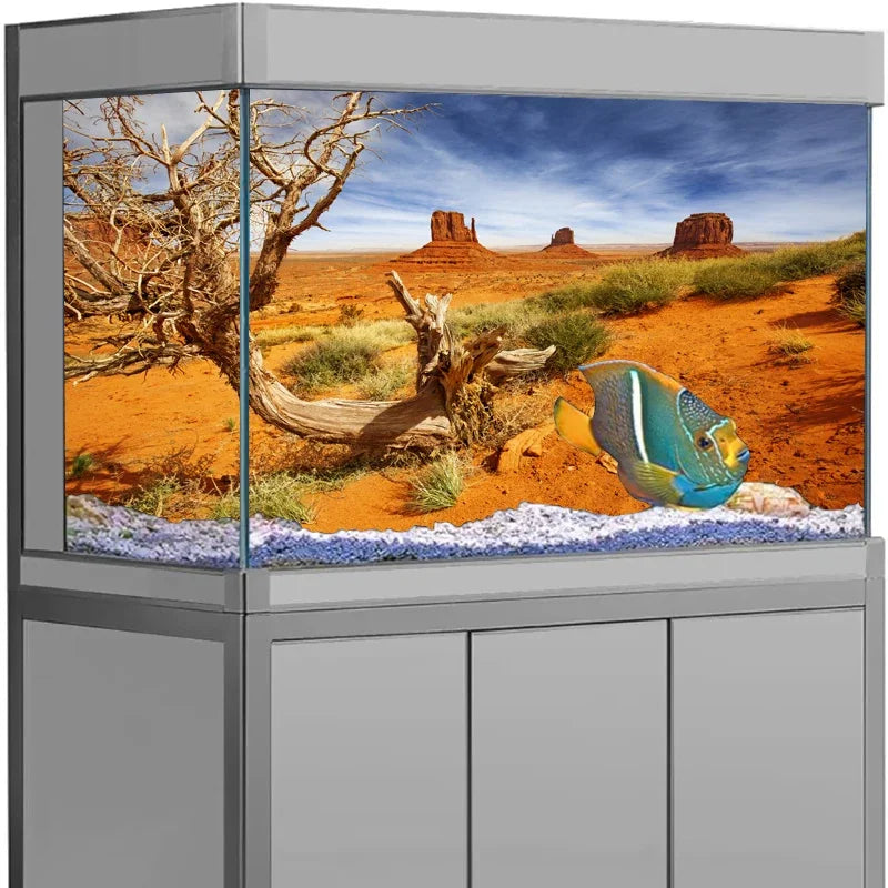 Decoration  Aquarium Background Poster Desert Landscape. Self Adhesive Fish Tank Backing