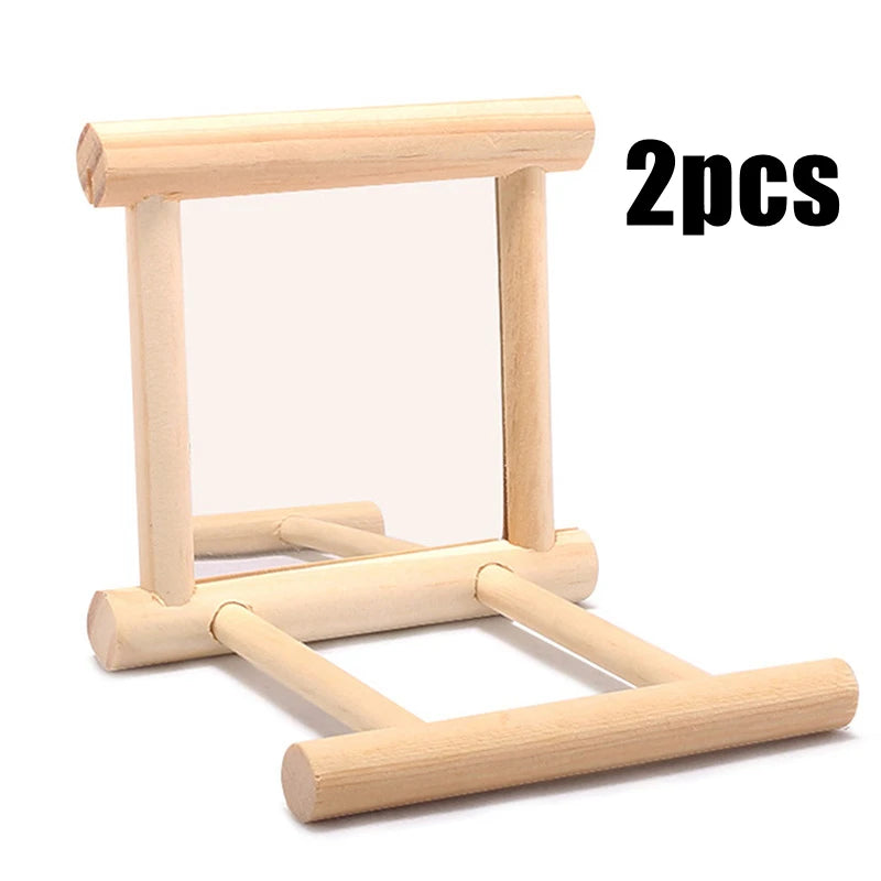 Bird Mirror Wooden Interactive Play Toy. With Perch For Small Parrot, Budgies, Parakeet, Cockatiel, Conure and Lovebird Cage Accessories