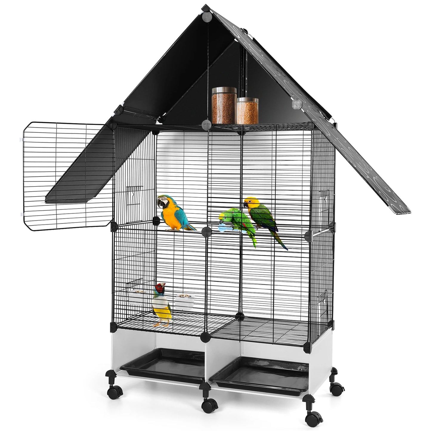 Bird Cage with Rolling Stand. House Shape Bird Cage. Large Iron Bird Cage with Lock. Bird Villa for Canary Finch ,Budgie & Lovebirds