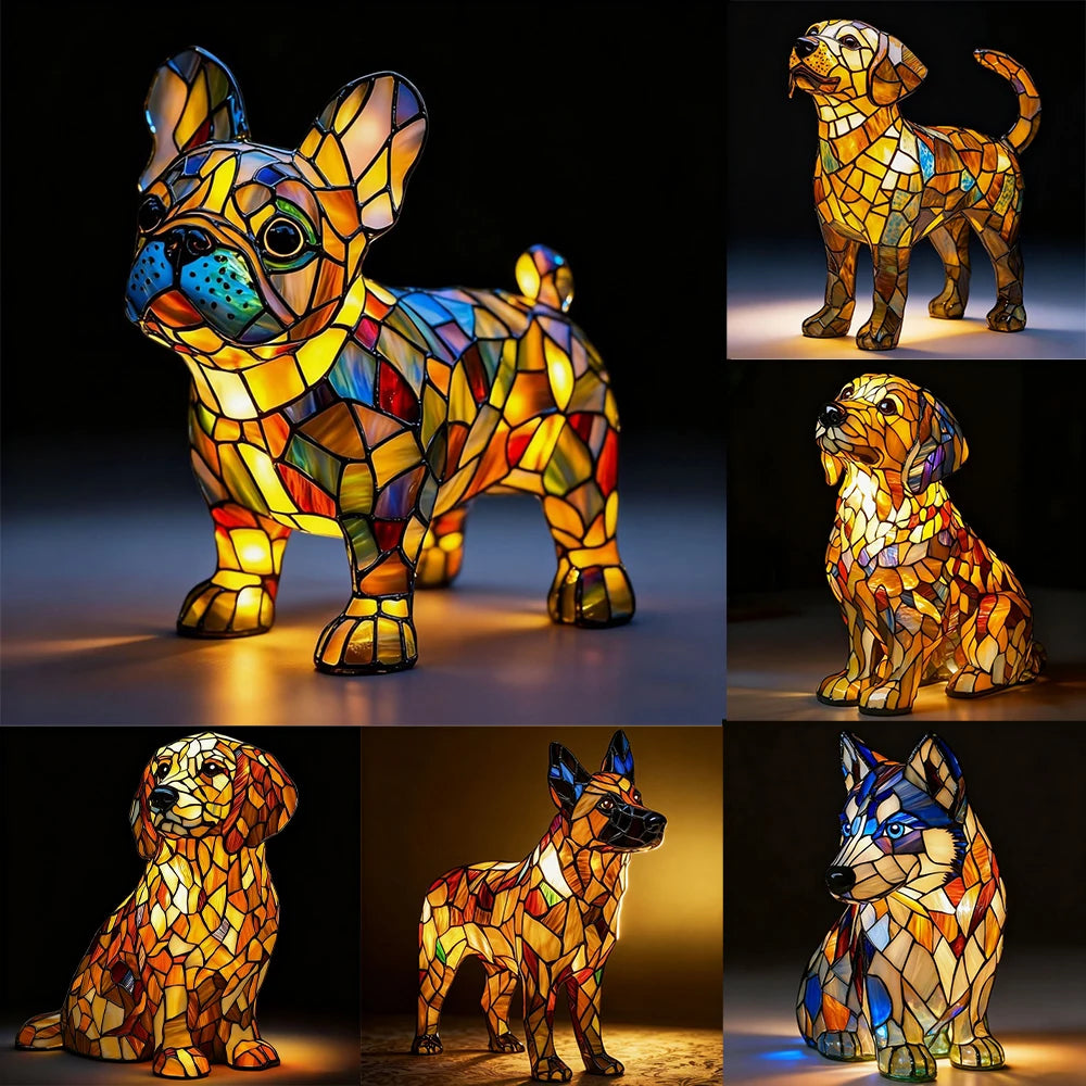 LED Night Light Glowing Dog. Series Artistic Animal Statue. French Bulldog, Labrador Retriever, Golden Retriever. Resin Ornaments