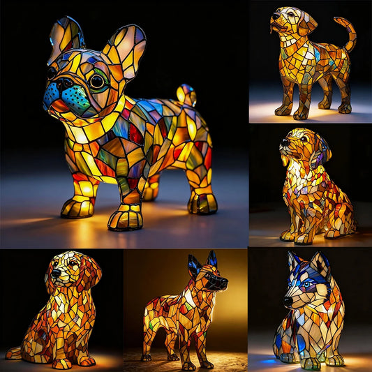 LED Night Light Glowing Dog. Series Artistic Animal Statue. French Bulldog, Labrador Retriever, Golden Retriever. Resin Ornaments