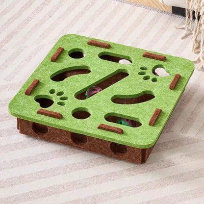 Pet Cat Puzzle Maze Holes. Felt Box With Bell Ball. Kitten Playing Toys Interactive.
