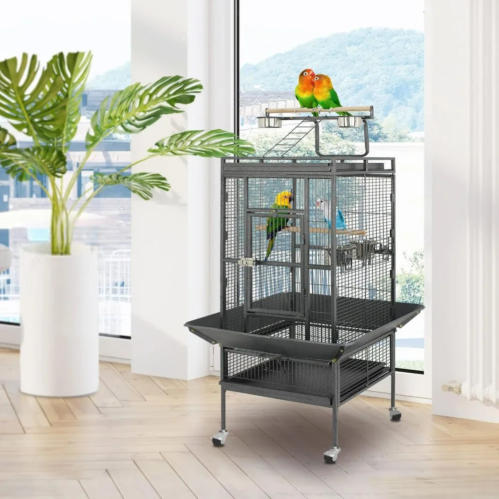 61-inch 2in1 Large Bird Cage with Rolling Stand. Playtop Parrot, Chinchilla, Finch Cage, Macaw, Conure, Cockatiel & Cockatoo Pet House