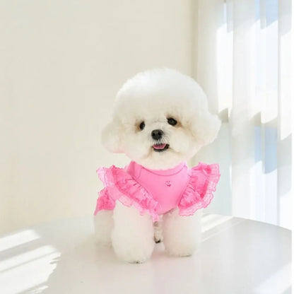 Lace Pet Summer Vest. Soft, Flying Sleeve, Base Skirt, Breathable Dog Clothes.
