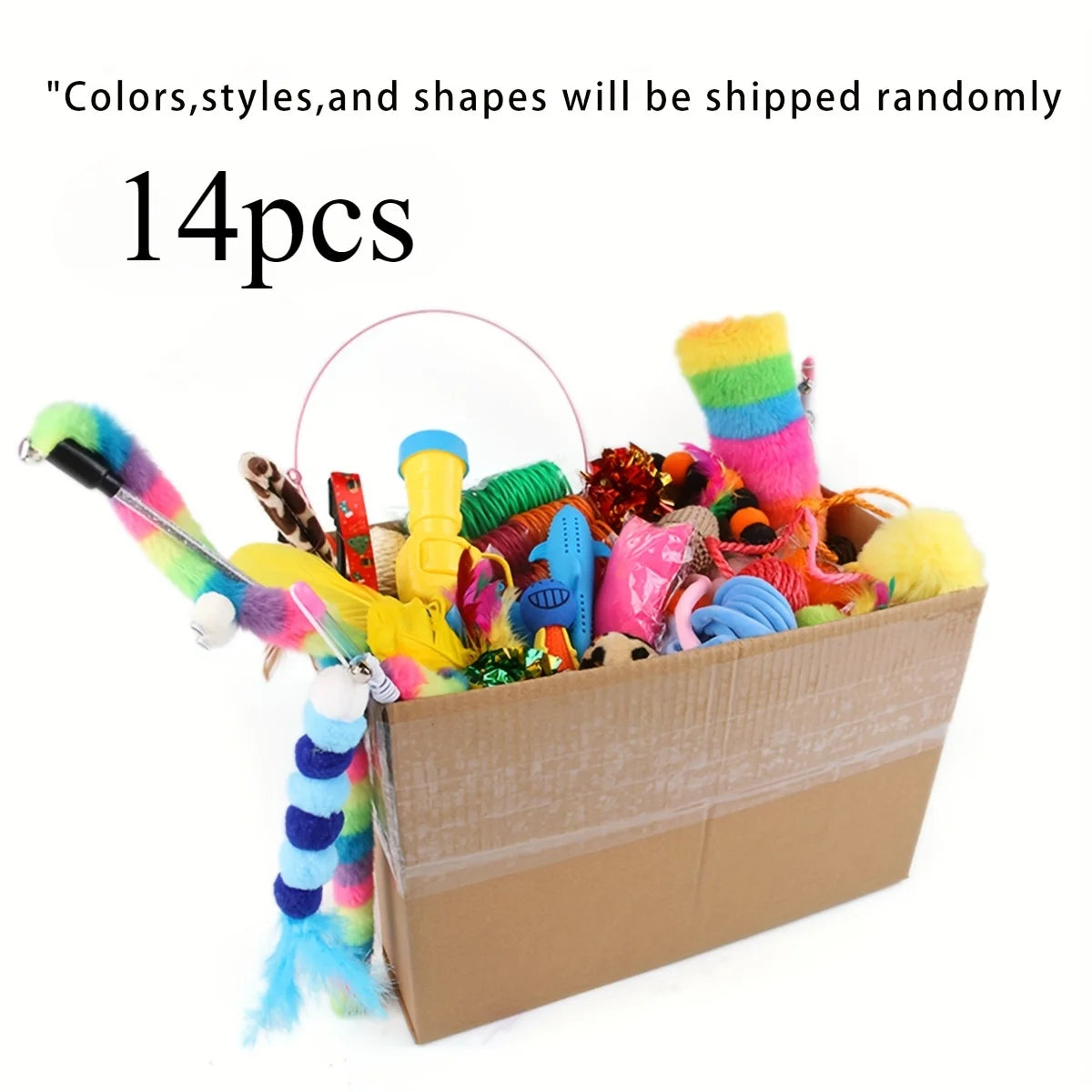 28pc or 14pc Cat Toys Mixed Pack. A Combination of Various Plastic Toys and Plush Toys Suitable for Multiple Cats To Play