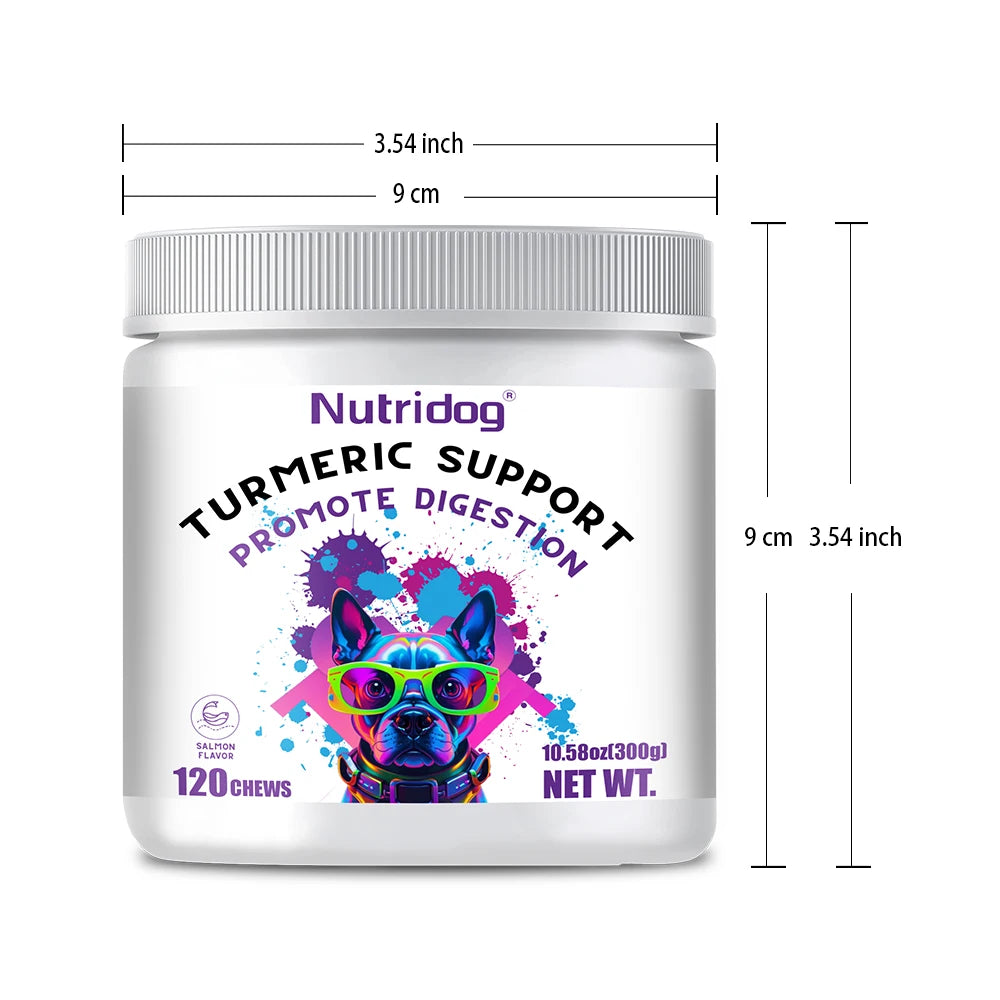Turmeric Chews For Dog - Anti-inflammatory joint care. Contains glucosamine & chondroitin - Digestive support-120 soft chews