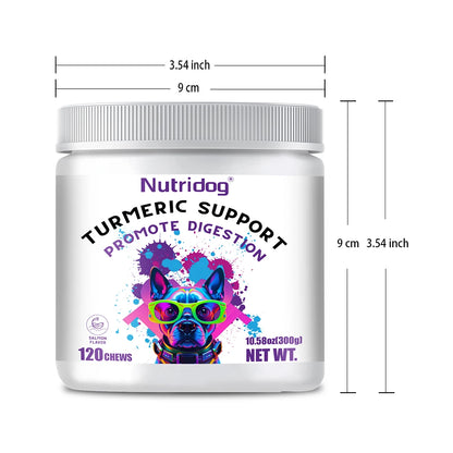 Turmeric Chews For Dog - Anti-inflammatory joint care. Contains glucosamine & chondroitin - Digestive support-120 soft chews