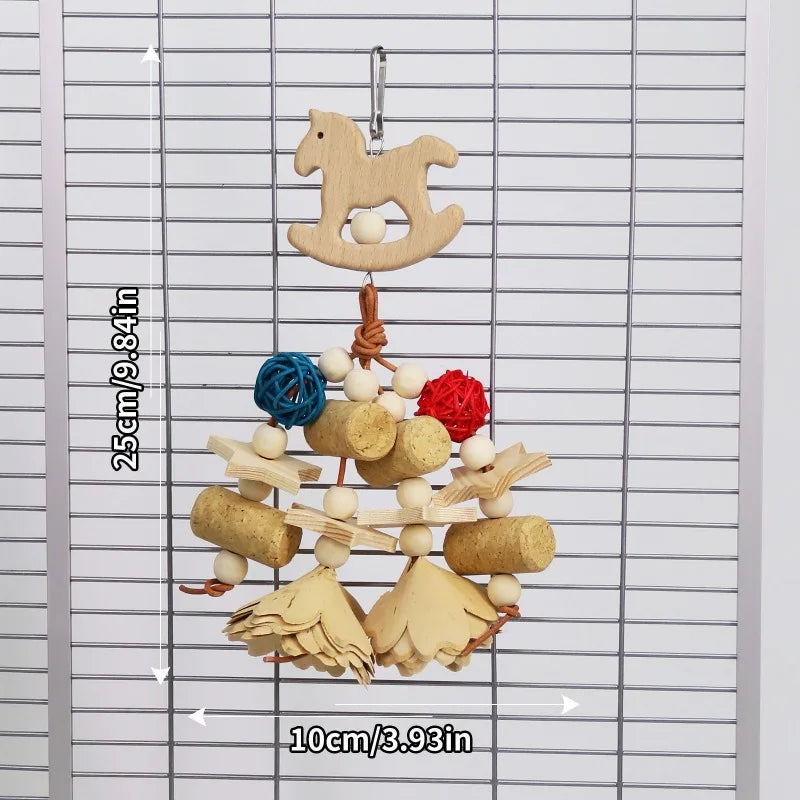 Bird Parrot Toy. Wooden Animal Shaped Rattan Ball.  Pine Cone, Corn, Wood Flower Slice. Gnawing Puzzle, Relieving Bird Toys