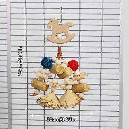 Bird Parrot Toy. Wooden Animal Shaped Rattan Ball.  Pine Cone, Corn, Wood Flower Slice. Gnawing Puzzle, Relieving Bird Toys