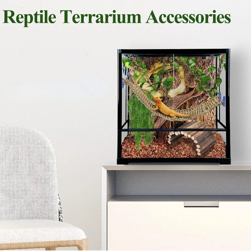 Reptile Bridge Hammock. Jungle Climbing Vines and Leaves with Suction Cup. Habitat Decorations for Hiding and Climbing for Snakes & Geckos