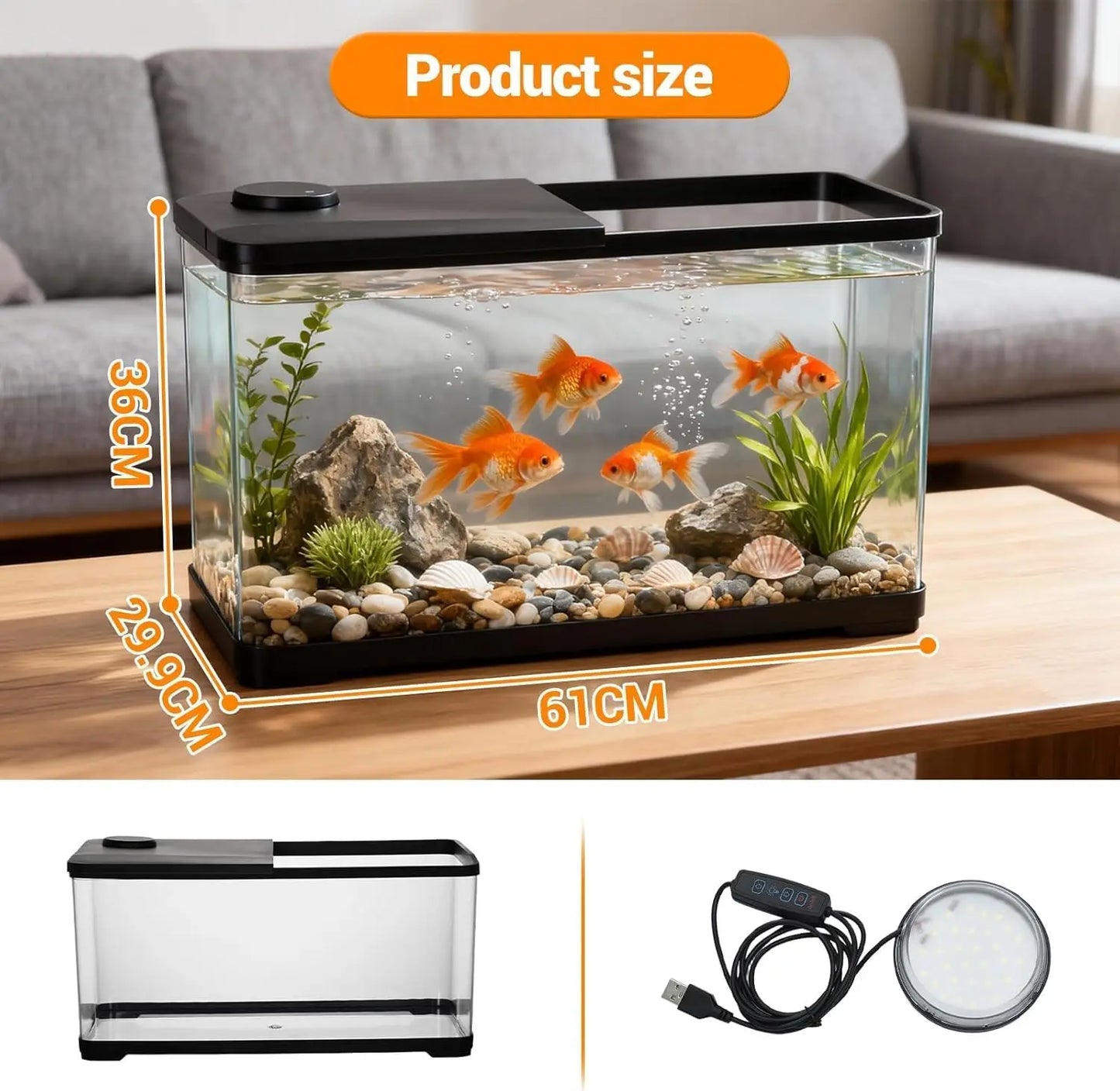 GarveeLife 13-Gallon Aquarium Kit – Complete Fish Tank with LED Light & Lid for Goldfish, Betta & Shrimp