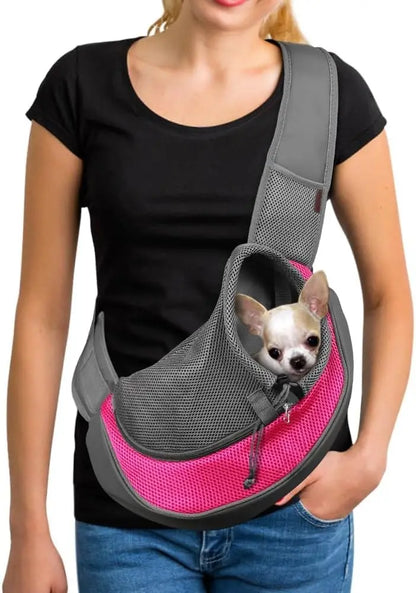 Pet Sling Carrier for Small Dogs & Cats – Hands-Free Puppy Carrier with Safety Hook, Large Zipper Pocket, Soft Breathable Mesh