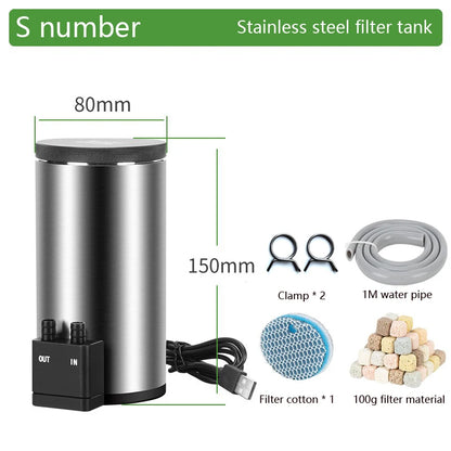 Aquarium Filter Barrel. Silent, Desktop. Built in Water Pump Filter. USB Powered Fish Tank. Stainless Steel Filter Barrel