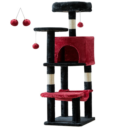 44In Cat Tree, Tall, Multi-Cat Climbing Tower. Natural Sisal Scratching Posts. Stable Pet House for Indoor Cats