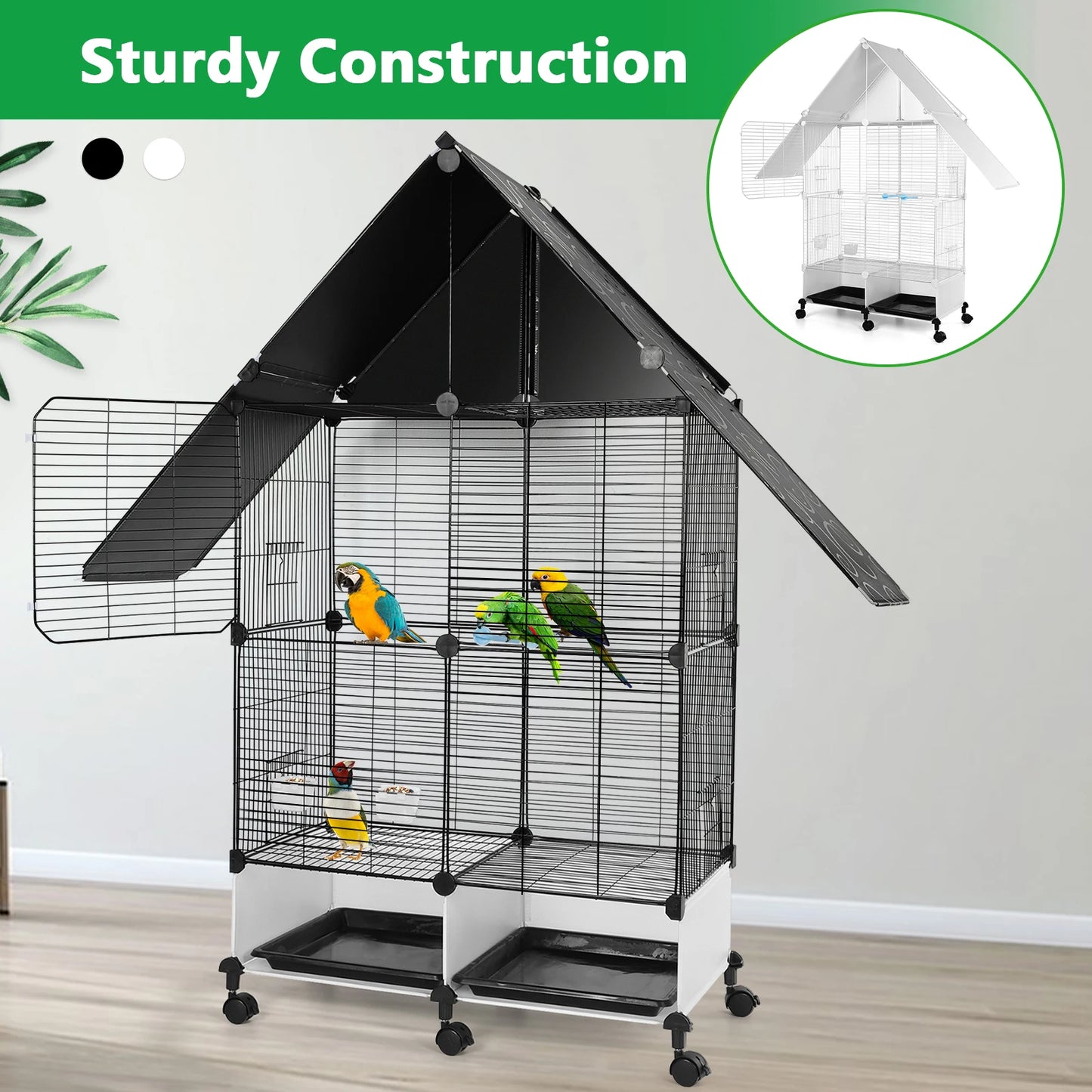 Bird Cage with Rolling Stand. House Shape Bird Cage. Large Iron Bird Cage with Lock. Bird Villa for Canary Finch ,Budgie & Lovebirds
