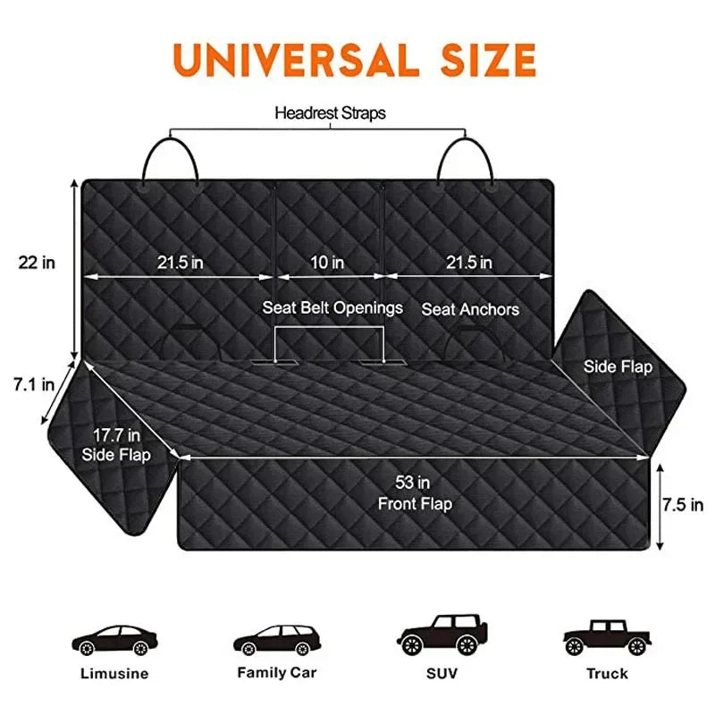 Car Dog Seat Cover for Back Seat. Waterproof Auto Rear Pet Seat Protector Mat. Nonslip Universal Safety Carrier For Traveling Dogs