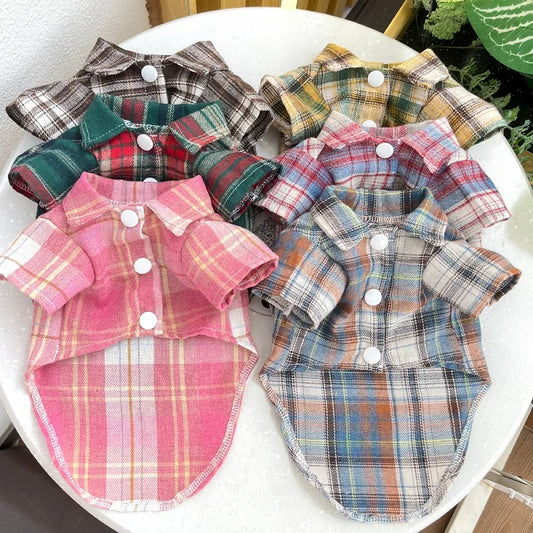 Classic Dog T-Shirt with D-Ring. Fashion Dog Clothes. Spring Puppy Coat. Cute Plaid Cat Shirt. Pet Costumes Bichon Frise Dog Apparel