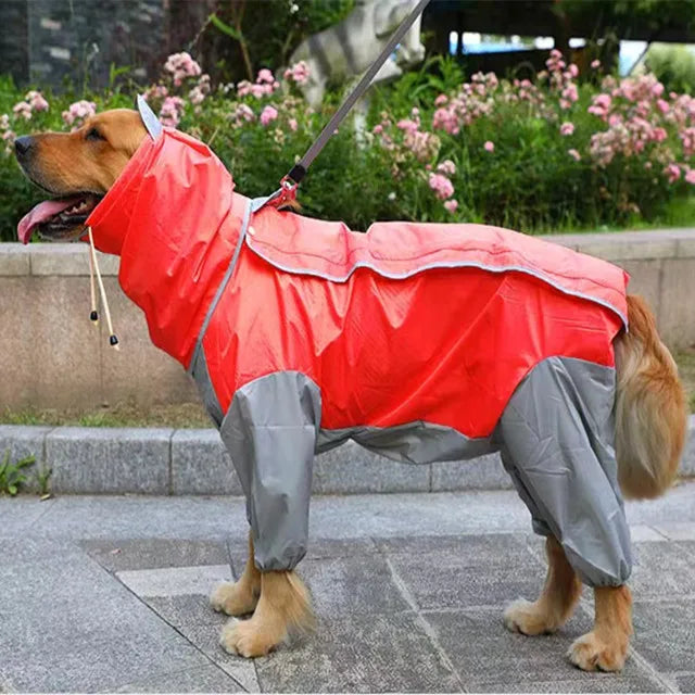 Waterproof Raincoat For Dogs. Suits, Dot Rain Cape For Medium/Big Dogs. Hooded Jacket/Poncho. Pet Rain Coat