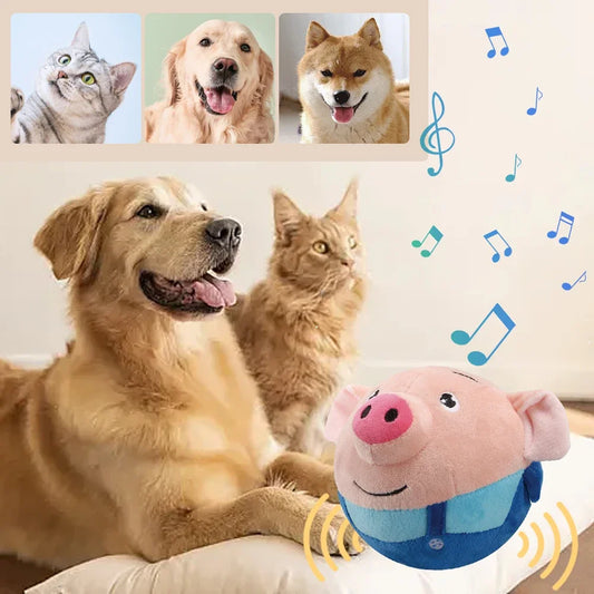Electronic Pet Dog Toy. USB Plush Automatic Bouncing Toy. Vibration Ball. Bite Puppy Ball, Plush Sing, Chewing, Squeaker Dog Toy