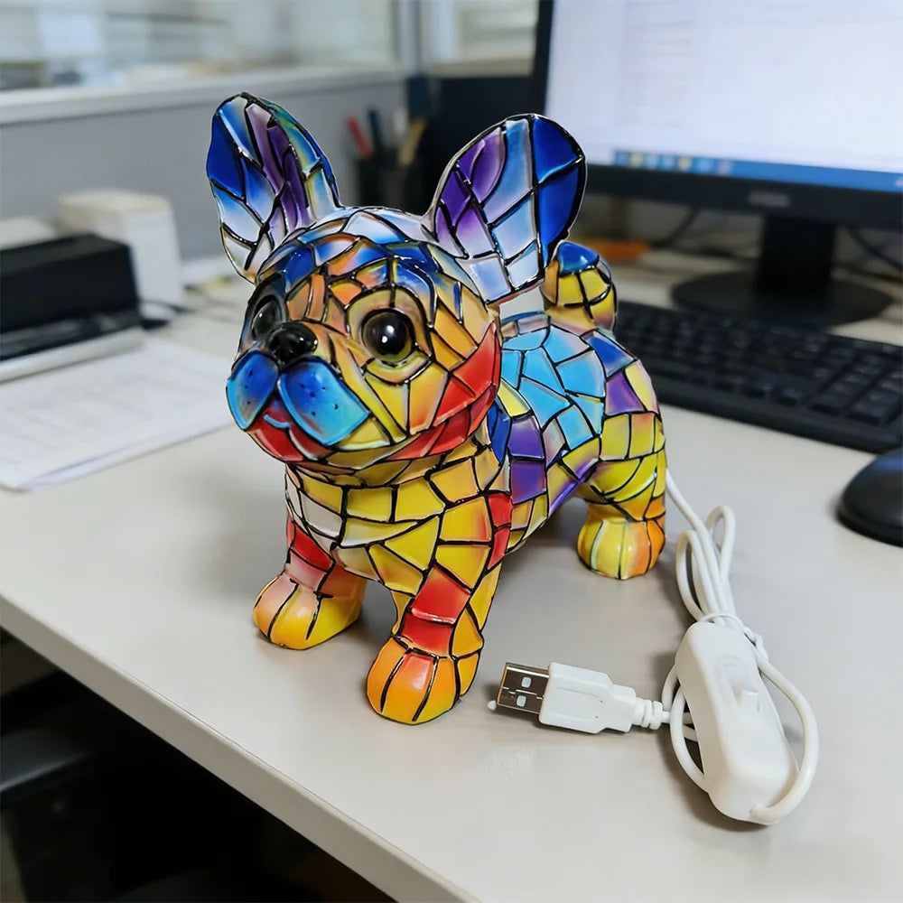 LED Night Light Glowing Dog. Series Artistic Animal Statue. French Bulldog, Labrador Retriever, Golden Retriever. Resin Ornaments