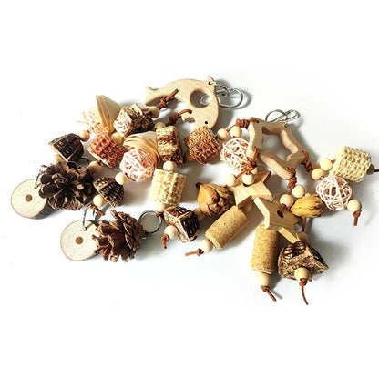 Natural Parrot Bird Toys. Wooden Nibble Chew Skewers/Pine Cones/Corncob/Cork. Foraging Hanging Tooth Grinding Cage Accessories